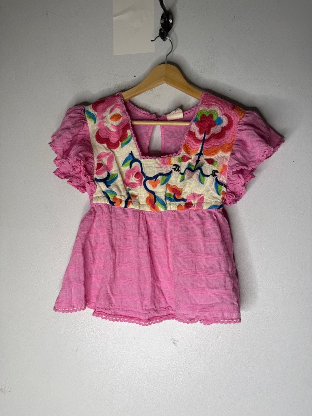 Anthropologie Plenty by‎ Tracy Reese Pink Embroidered Babydoll Blouse XS